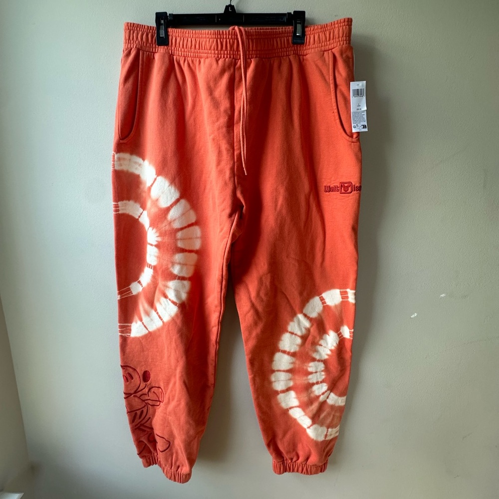 Disney | Orange Tye Dye Embroidered Mickey Mouse Sweatpants - size Large